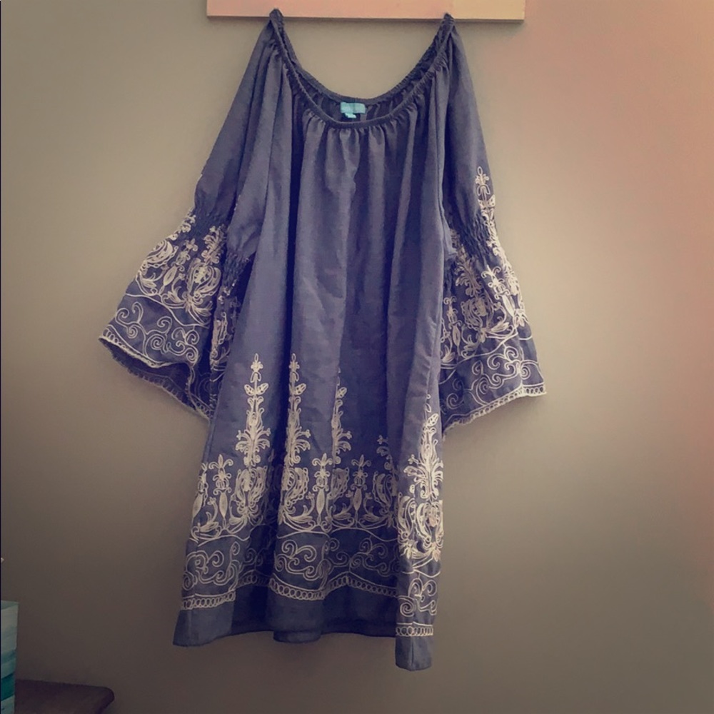 Beautiful Lace Denim Off the Shoulder Dress!